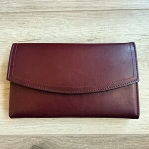 Vintage Princess Gardner Leather Wallet Checkbook Coin Purse Burgundy Gold‎
